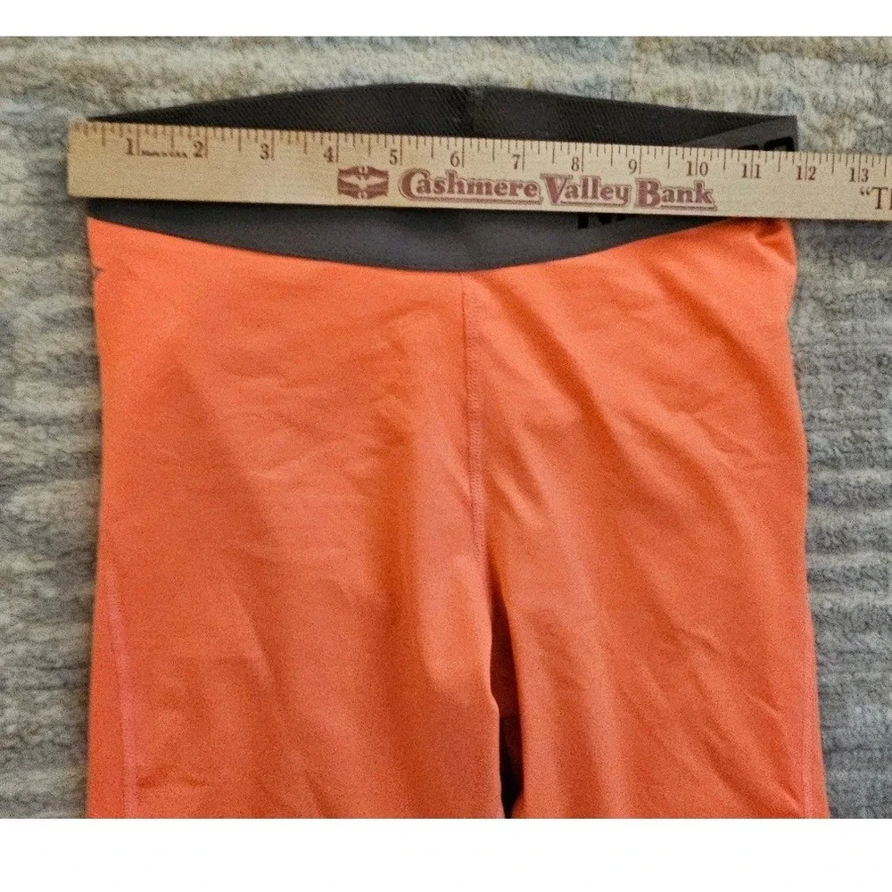 Nike Pro Women Neon Orange Capri Leggings Grey Waistband Size M Athletic Pants